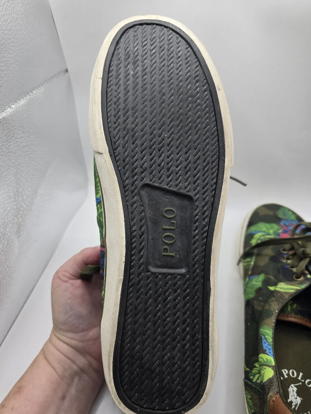 Polo Ralph Lauren Green Tropical Floral Camo Deck Sneakers. Mens 10 D